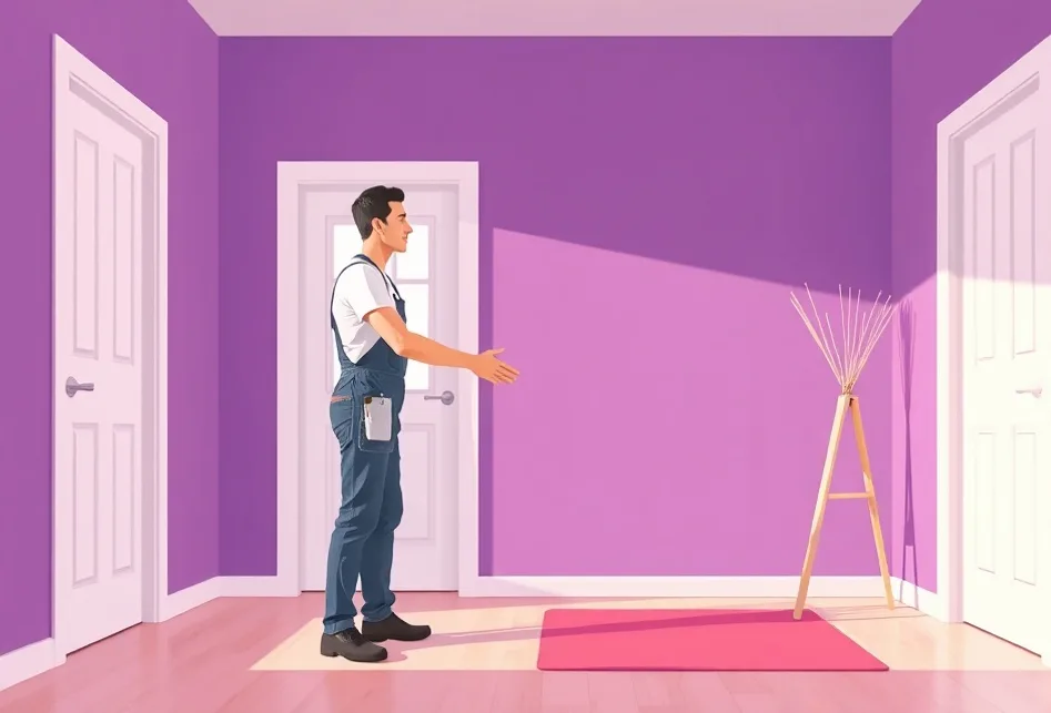 Artisan et client se serrant la main dans une pièce fraîchement peinte