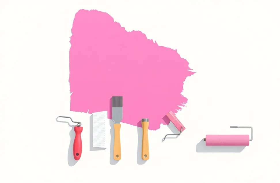Outils de peinture disposés dans l'ordre des étapes du chantier