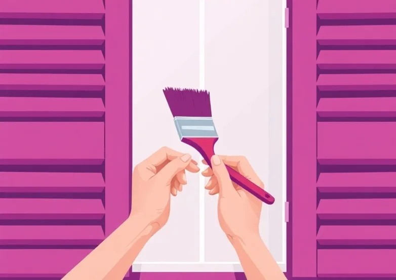 Mise en peinture au pinceau de volets et d'encadrements en bois