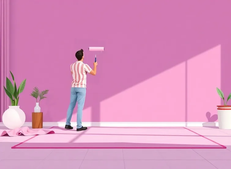 Peintre appliquant la peinture au rouleau sur un mur de salon